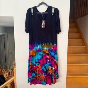 ✨Model France Vibrant Galaxy Tie Dye Artsy Boho Hi-Low Dress NWT✨